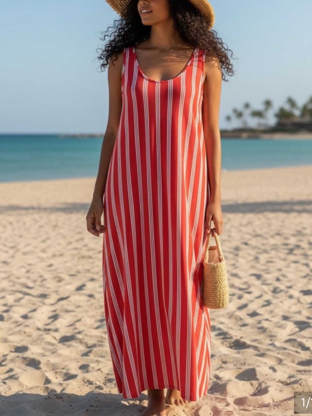 NEW• Love Is The Answer Sleeveless Red Stripe Maxi Dress With Side Slit•3X
